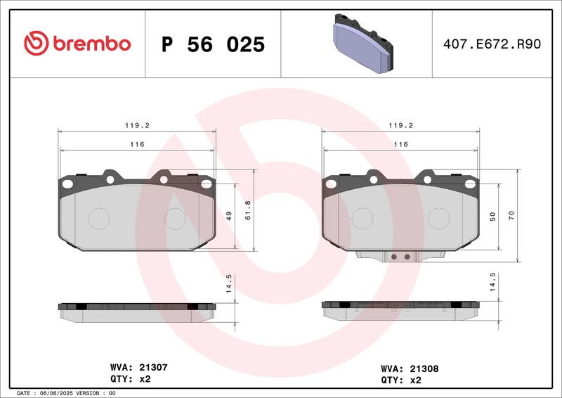 BREMBO P 56 025 Brake Pad Set, disc brake