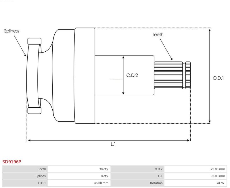 AS-PL SD9196P Pinion, starter