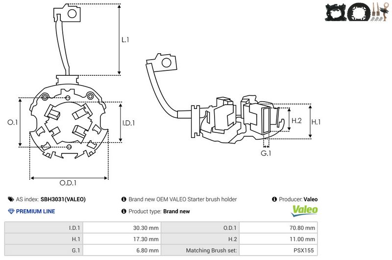 AS-PL SBH3031(VALEO) Holder, carbon brushes
