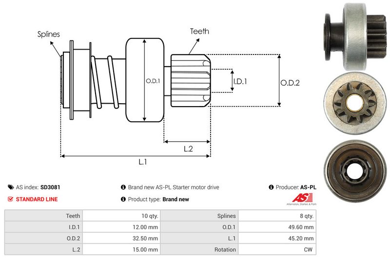 AS-PL SD3081 Freewheel Gear, starter