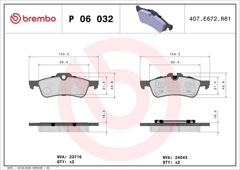 BREMBO P 06 032 Stabdžių trinkelių rinkinys, diskinis stabdys