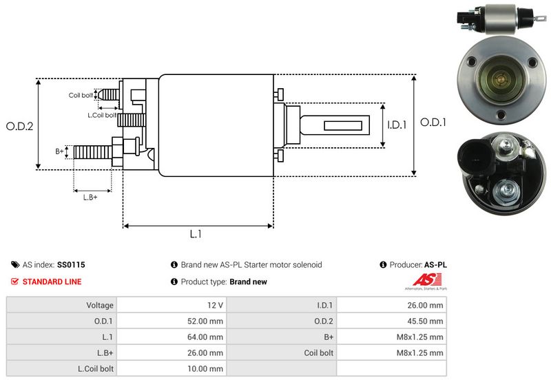 AS-PL SS0115 Solenoid Switch, starter