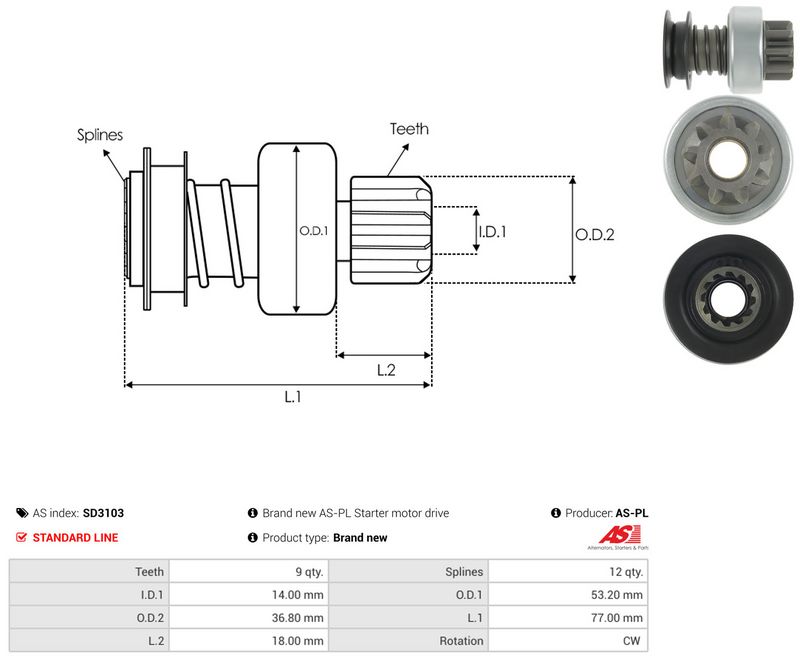 AS-PL SD3103 Freewheel Gear, starter