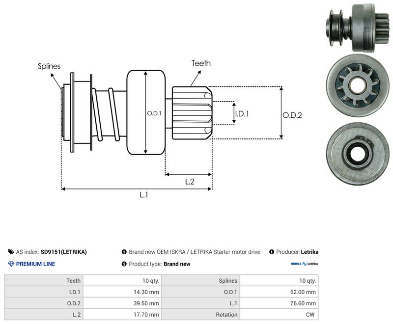 AS-PL SD9151(LETRIKA) Freewheel Gear, starter