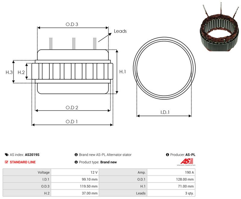 AS-PL AS2019S Stator, alternator