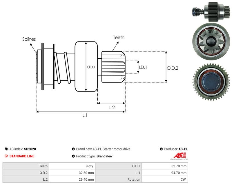 AS-PL SD2020 Freewheel Gear, starter