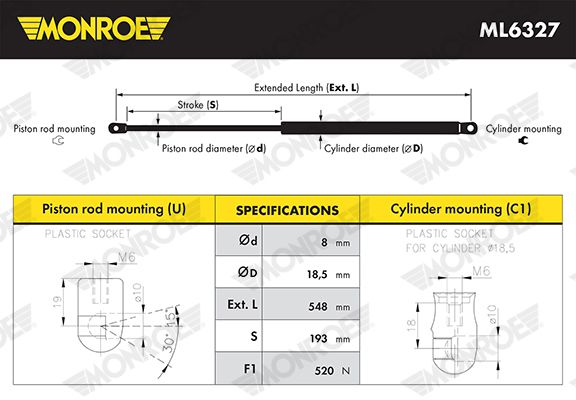 MONROE ML6327 Gas Spring, boot/cargo area