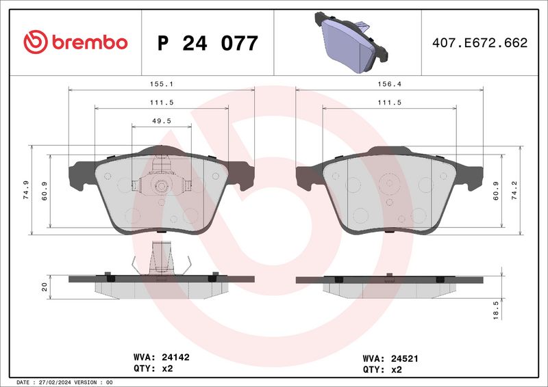 BREMBO fékbetétkészlet, tárcsafék P 24 077