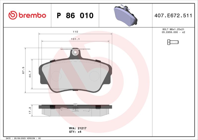 BREMBO Remblokkenset, schijfrem P 86 010