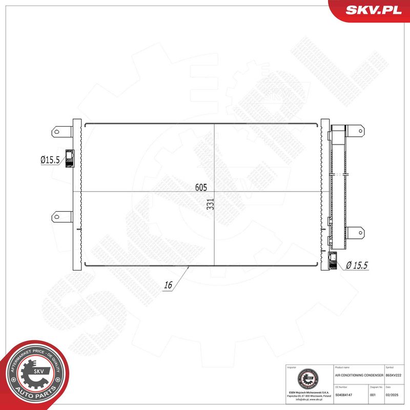 ESEN SKV 86SKV222 Condenser, air conditioning