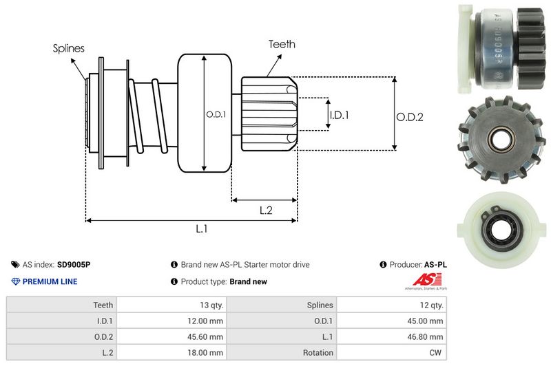 AS-PL SD9005P Freewheel Gear, starter