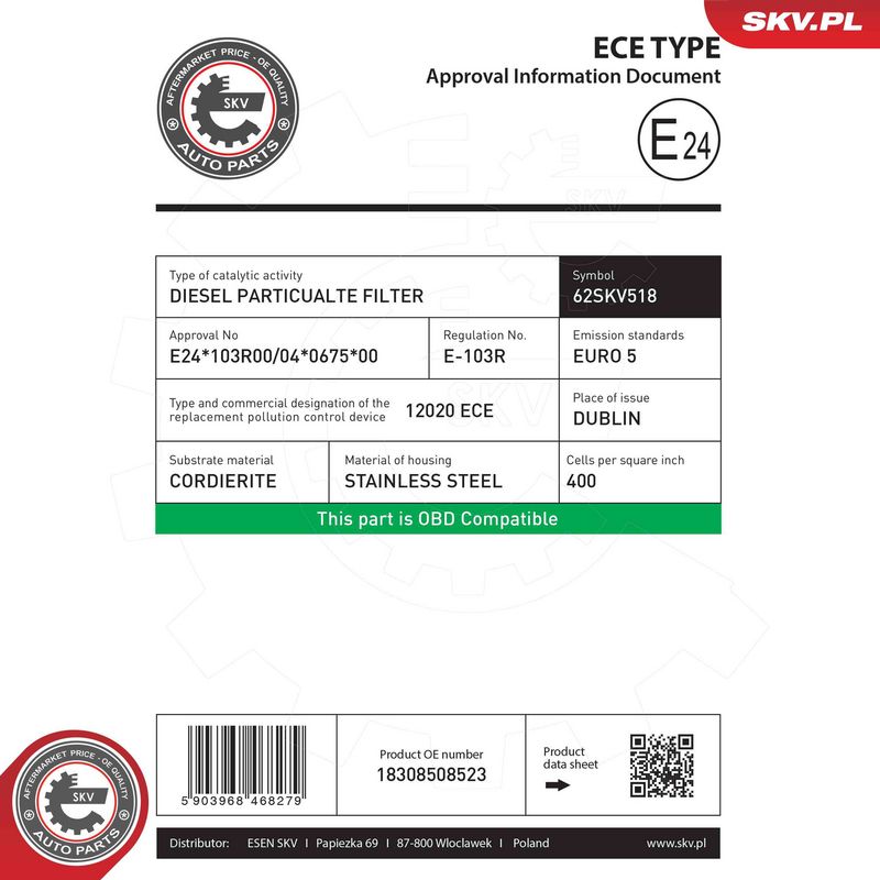 ESEN SKV 62SKV518 Soot/Particulate Filter, exhaust system