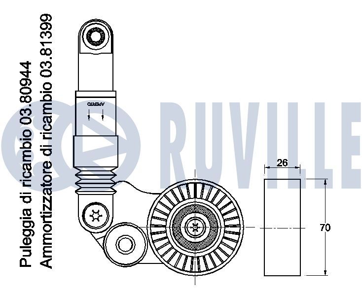 Натяжна планка, поліклиновий ремінь, Ruville 542592