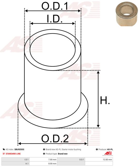 AS-PL SBU9255S Bush, starter shaft
