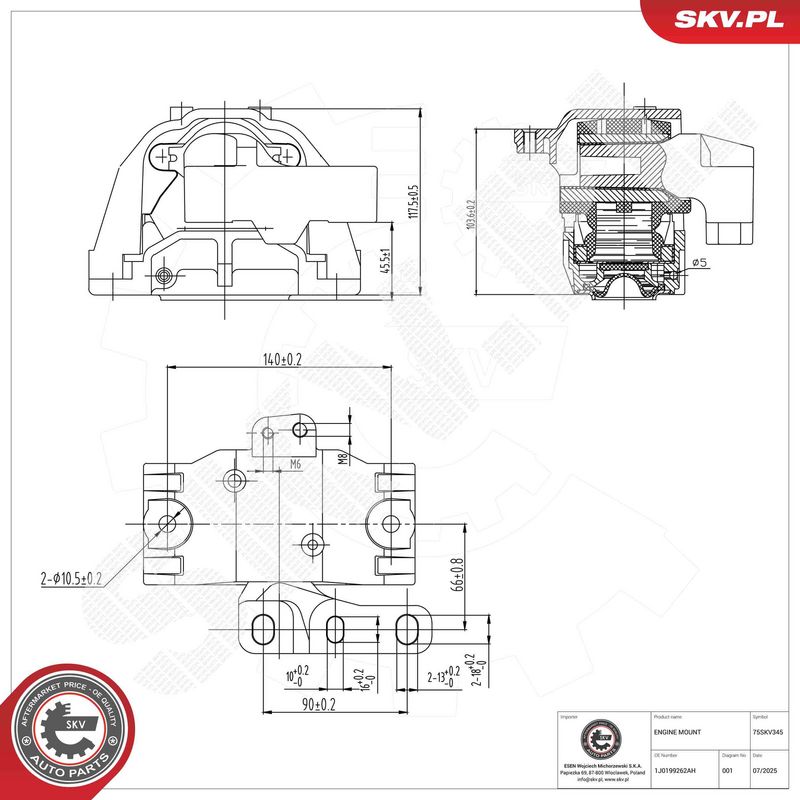 ESEN SKV 75SKV345 Variklio pagalvė