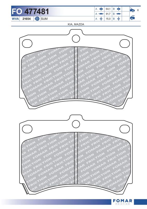Комплект гальмівних накладок, дискове гальмо, передня вісь, гальмівна система Sumitomo, Fomar 477481