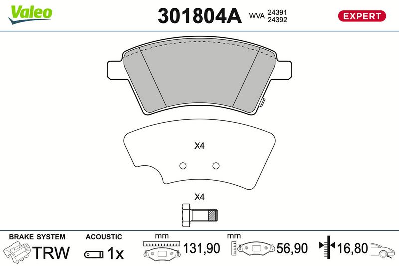 комплект спирачно феродо, дискови спирачки VALEO