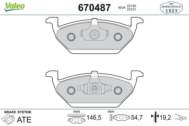 Plaquettes+de+frein+à+disque VALEO 670487