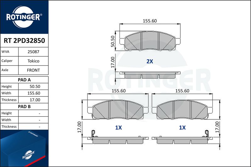 ROTINGER fékbetétkészlet, tárcsafék RT 2PD32850
