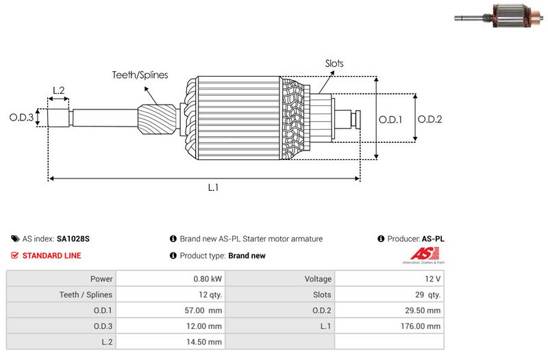 AS-PL SA1028S Armature, starter