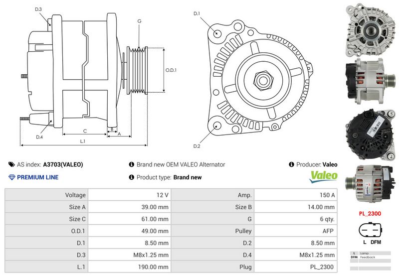AS-PL A3703(VALEO) Alternator