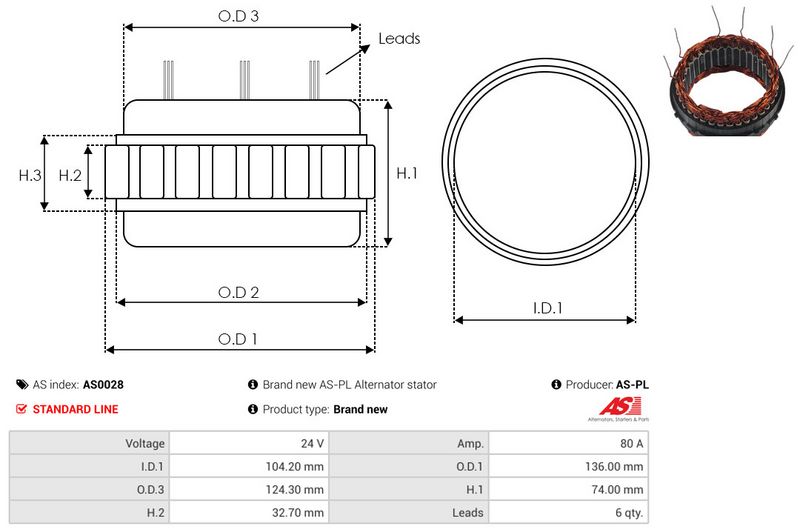 AS-PL AS0028 Stator, alternator