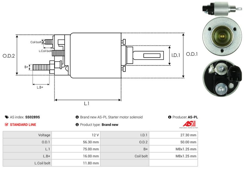 AS-PL SS0289S Solenoid Switch, starter