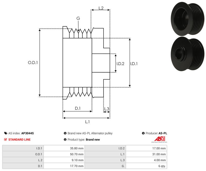 AS-PL AP3044S Belt Pulley, alternator