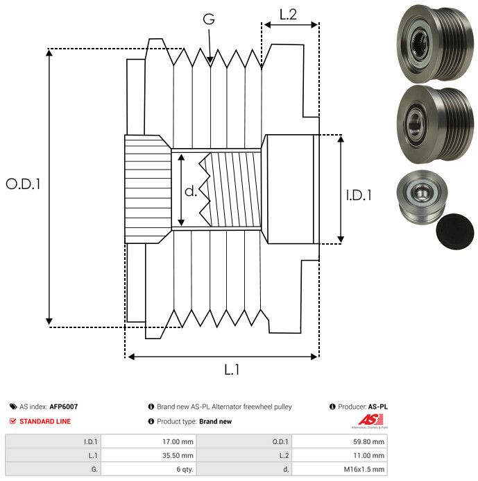 AS-PL AFP6007 Alternator Freewheel Clutch