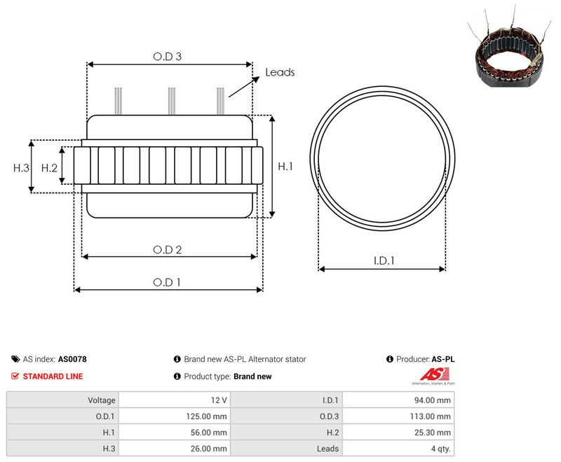 AS-PL AS0078 Stator, alternator