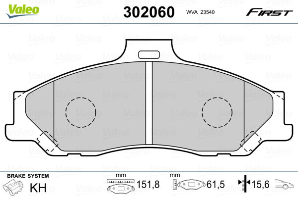 Комплект гальмівних накладок, дискове гальмо, Valeo 302060