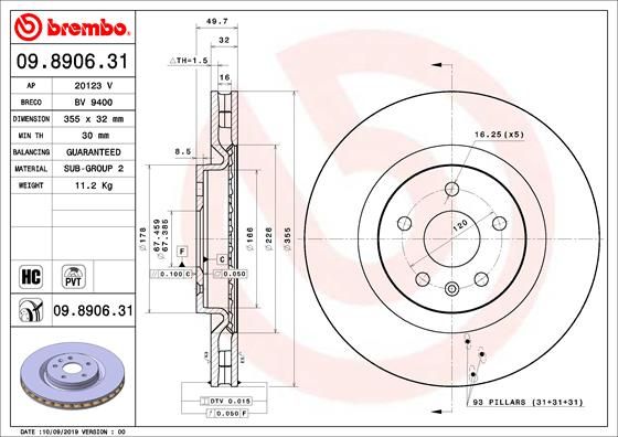 Гальмівний диск, Brembo 09.8906.31