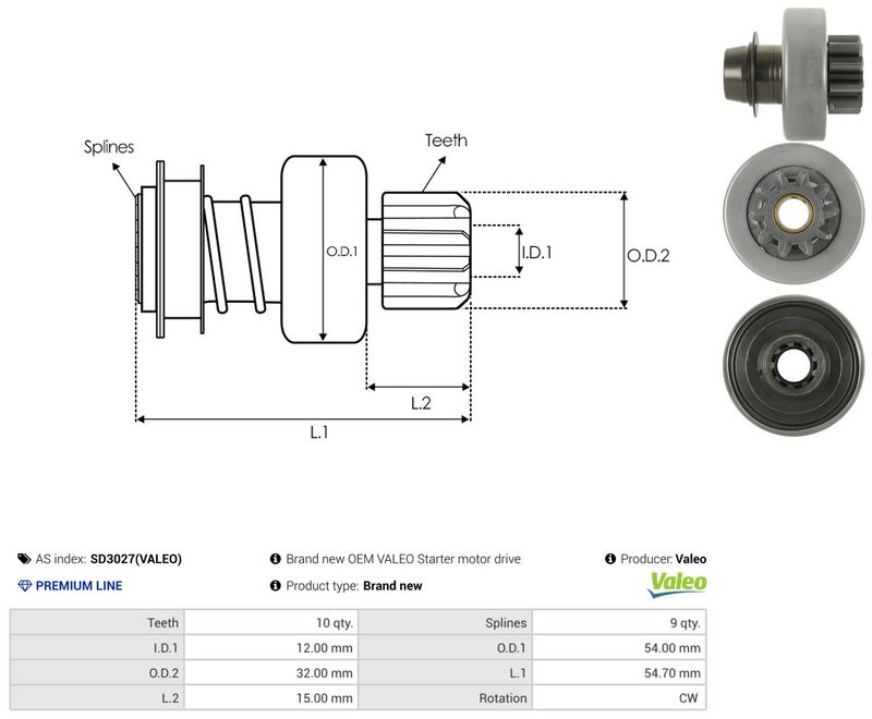 AS-PL SD3027(VALEO) Freewheel Gear, starter