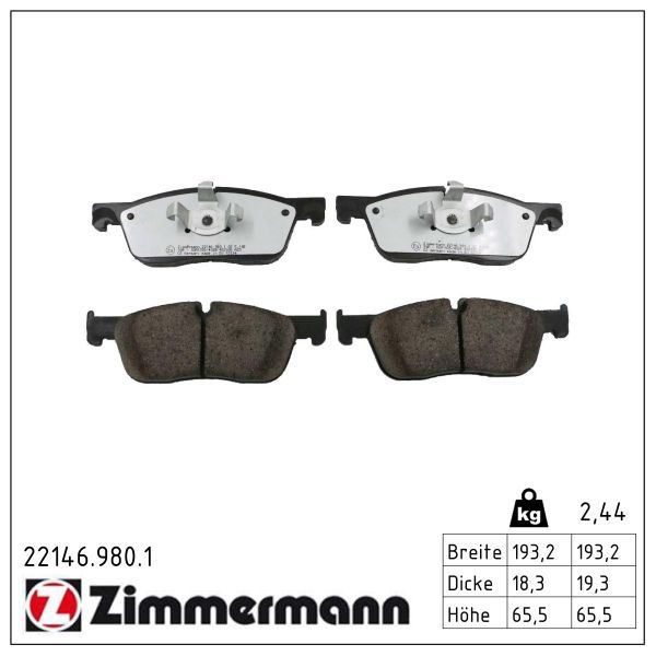 комплект спирачно феродо, дискови спирачки ZIMMERMANN