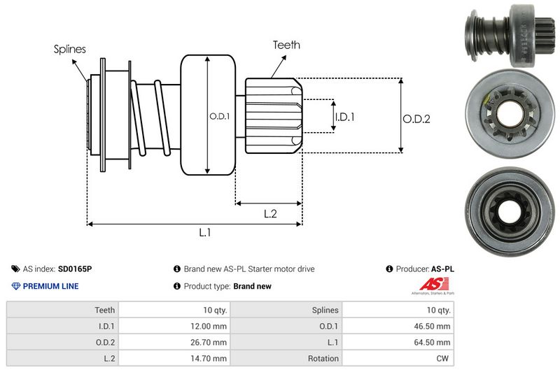 AS-PL SD0165P Freewheel Gear, starter