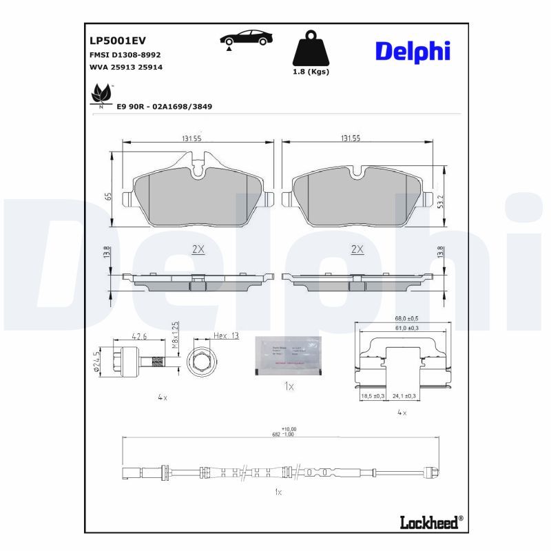 DELPHI LP5001EV Brake Pad Set, disc brake