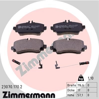 Комплект гальмівних накладок, дискове гальмо, Zimmermann 23070.170.2