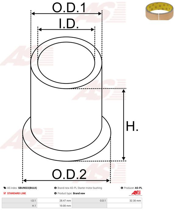 AS-PL SBU9022(BULK) Bush, starter shaft