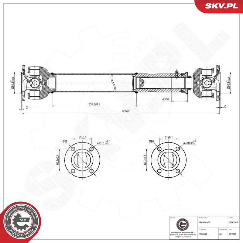 ESEN SKV 76SKV018 Drive Shaft