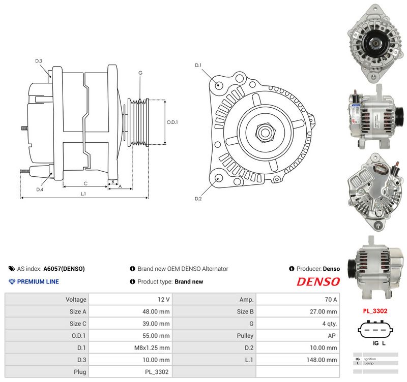 Generaator, AS-PL A6057(DENSO)