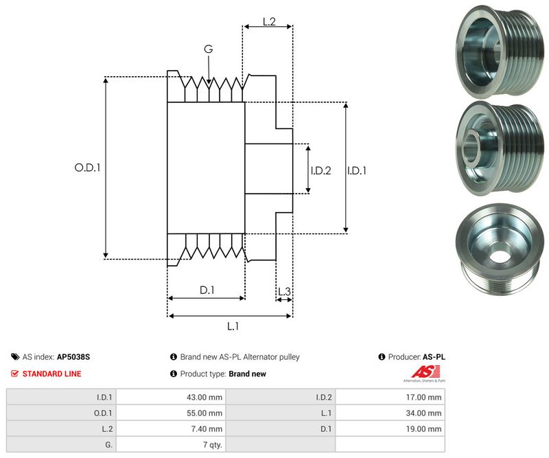 AS-PL AP5038S Belt Pulley, alternator