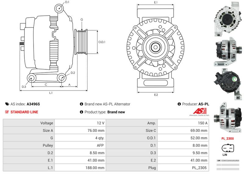 AS-PL A3496S Alternator