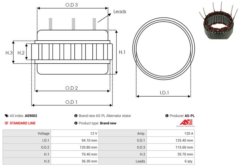AS-PL AS9002 Stator, alternator
