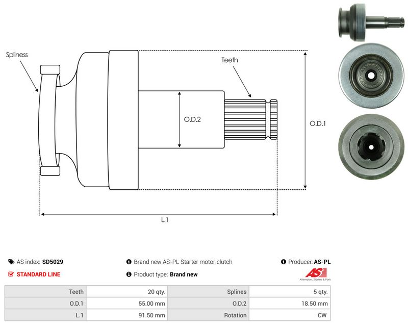Hammastrummel, starter, AS-PL SD5029
