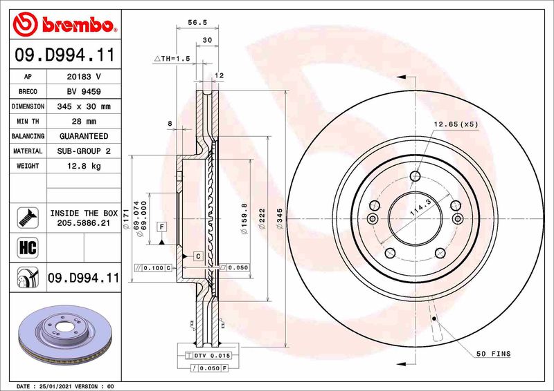 BREMBO Remschijf 09.D994.11