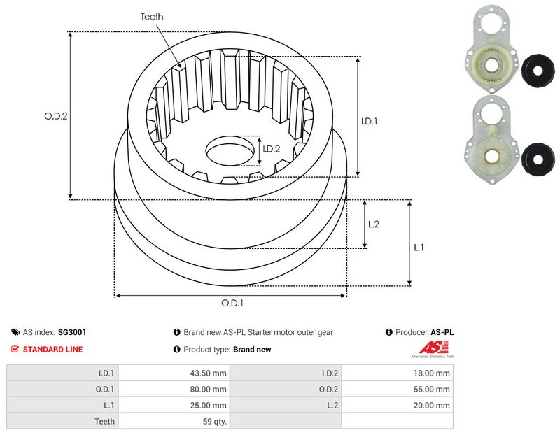 Remondikomplekt, Starter, AS-PL SG3001
