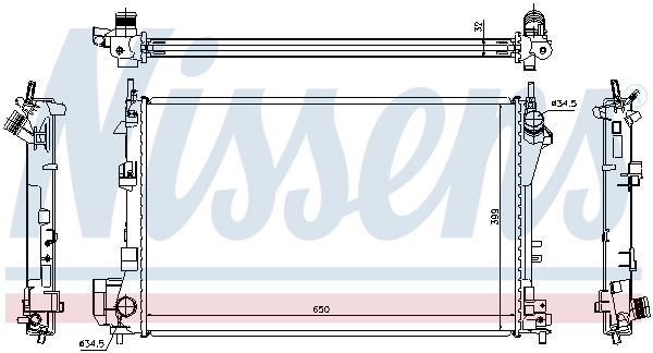 NISSENS OPEL Радіатор охолодження двиг. VECTRA C 2,2-3,2 650x420x32, FIAT, CADILLAC, SAAB