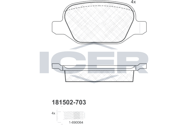 Комплект гальмівних накладок, дискове гальмо, Icer 181502703