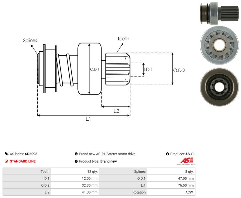 AS-PL SD5098 Freewheel Gear, starter