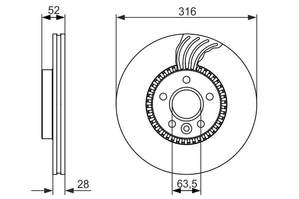 BOSCH FORD диск гальмівний передній Galaxy,S-Max,Landrover Freelander,Volvo S60/80 II,V60/70,XC70 06-